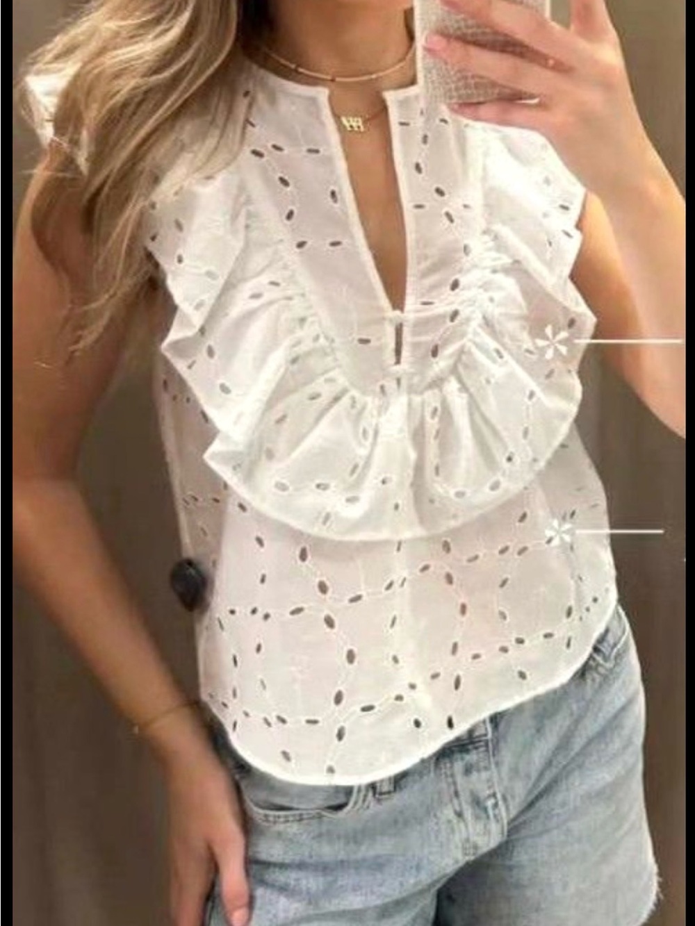 Malabar White Eyelet Ruffle Sleeve Cotton Blouse